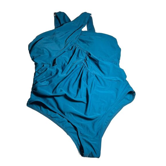Bloomchic Swimsuit Women’s 2X Cross Wrap Sculpt Waist One Piece Teal - Picture 3 of 13